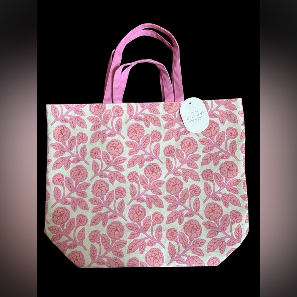 Gooseberry Moon Pink Floral Canvas Tote Bag‎ Inner Pocket NWT 22x21x7 Resistant